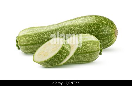 Green zucchini with slice isolated on white background Stock Photo
