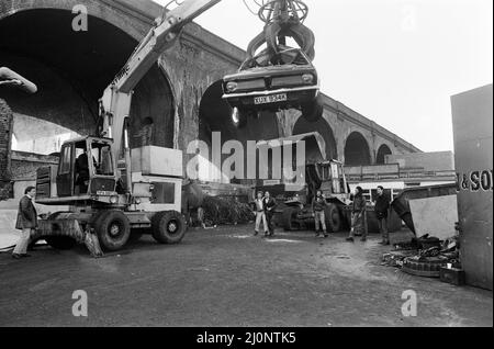 UB40 filming a video film in a scrapyard. The video film will feature songs from their album 'Labour of Love'.21st January 1983. Stock Photo