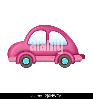 Pink car with hearts on wheels Stock Photo