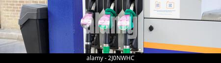 Glasgow, Lanarkshire, Scotland, UK. June 12th 2021, Fuel pumps at garage during inflation of petrol and diesel price increase Stock Photo