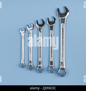 Top view different types wrenches. High quality and resolution beautiful photo concept Stock Photo