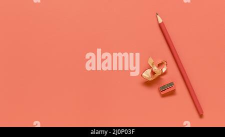 Red office supplies colored surface . High quality and resolution beautiful photo concept Stock Photo