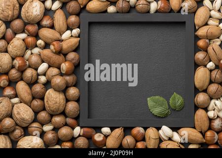 Nuts arrangement with copy space . High quality and resolution beautiful photo concept Stock Photo