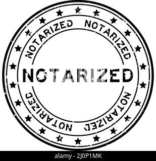 Grunge black notarized word with star icon round rubber seal stamp on white background Stock Vector