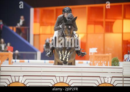 Simon Delestre and Cayman Jolly Jumper win the Grand Prix Hermes during ...