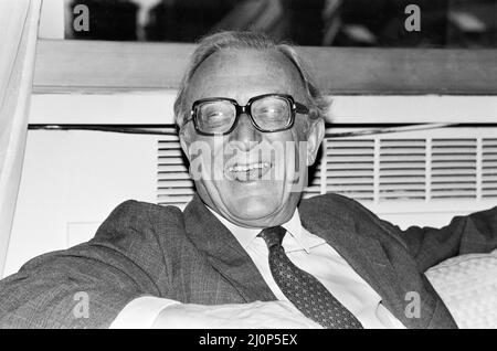 Former Foreign Secretary Lord Carrington pictured during an interview with Sunday Mirror reporter John Knight.  27th January 1984. Stock Photo