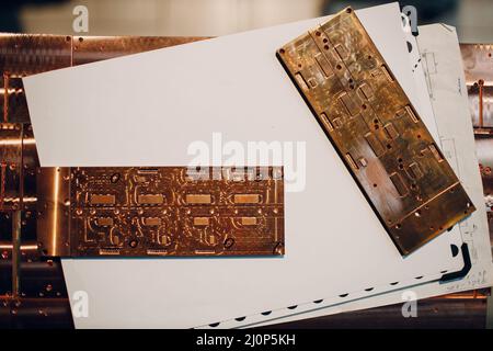 Copper metal plate blanks board for transistors and chips Stock Photo