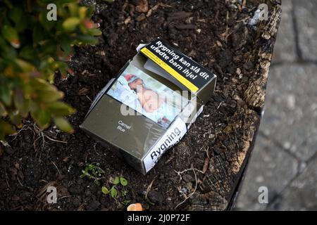cigarettes copenhagen airport Copenhagen/Denmark/.20 .March 2022/. Cigarettes smoking health warning on  cigarettes packetwaste in nature in Copenhagen Denmark. (Photo..Francis  Dean/Dean Pictures Stock Photo