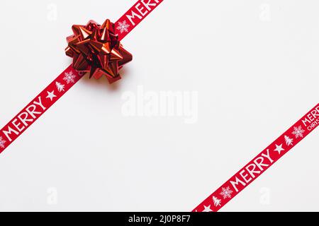 Red ribbons shiny bow background. High quality and resolution beautiful photo concept Stock Photo