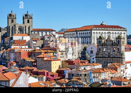 The beautiful old town of Porto with the cathedral and the Episcopal Palace Stock Photo