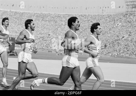 1984 Olympic Games in Los Angeles, USA.Great Britain's Daley Thompson in action during the 1500 Metres event of the Decathlon. 9th August 1984. Stock Photo