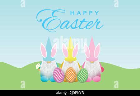 Happy Easter concept with gnomes. Stock Vector
