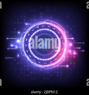 Abstract hologram high tech background. Virtual reality technology innovation. Head-up display interface. Futuristic Sci-Fi glowing HUD circuit. Digit Stock Vector