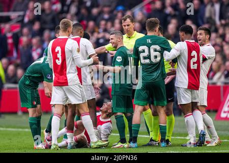 Amsterdam - Antony Matheus Dos Santos of Ajax during the match between Ajax v Feyenoord at Johan Cruijff ArenA on 20 March 2022 in Amsterdam, Netherlands. (Box to Box Pictures/Yannick Verhoeven) Stock Photo