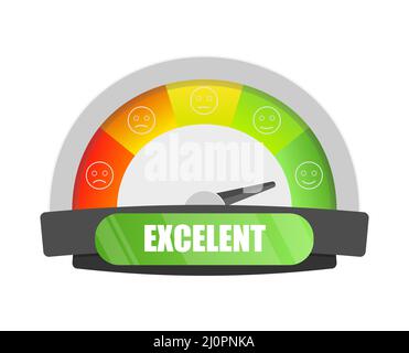 Customer satisfaction meter, speedometers and indicators with emoticons Stock Vector