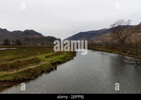 Surroundings after the Chinese bridge, river Derwent, Keswick, Cumbria, Lake District Stock Photo