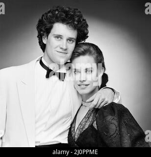 Lance Guest & Catherine Mary Stewart, actors who star in new science fiction film, The Last Starfighter, as characters Alex Rogan & Maggie Gordon, in London for royal premier next week, pictured in Daily Mirror studio, Friday 7th December 1984. Stock Photo