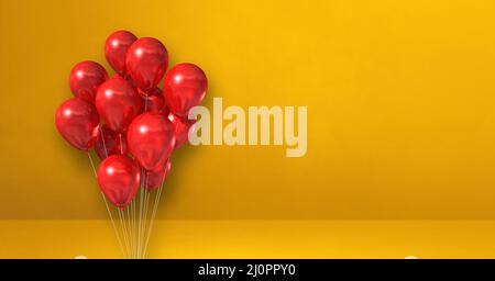 Balloons bunch on a yellow wall background. Horizontal banner. 3D ...