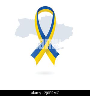 Ukrainian national flag ribbon map Stock Vector