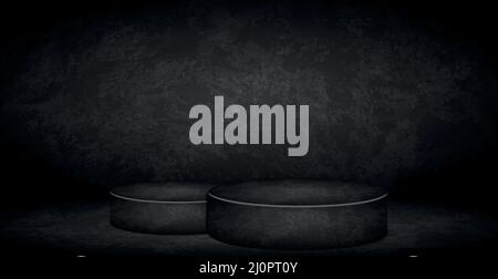 Dark black panoramic pedestal background with glow - Vector illustration Stock Vector