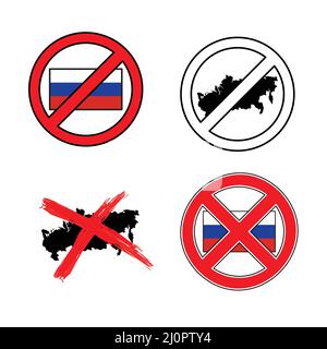 Russia world isolation icons set Stock Vector