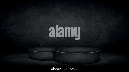 Dark black panoramic pedestal background with glow - Vector illustration Stock Vector