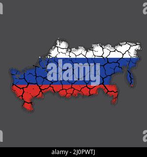 Russia world isolation cracked background Stock Vector