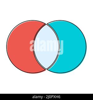 Venn diagram maths vector, Negative space, color modern icon - isolated on white background . Stock Vector
