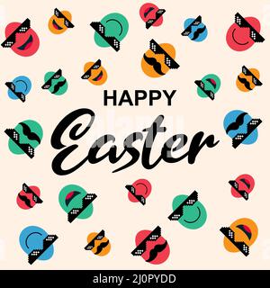 Happy Easter background, happy egg with Pixel Sunglasses, holiday decoration template vector illustration . Stock Vector