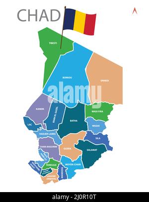 Chad Map with Province. Map of Chad Vector Illustration Stock Vector
