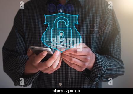 man using Virtual Private Network technology on smartphone for online shopping  ,Cyber security and privacy, Anonymous connection technology data priv Stock Photo