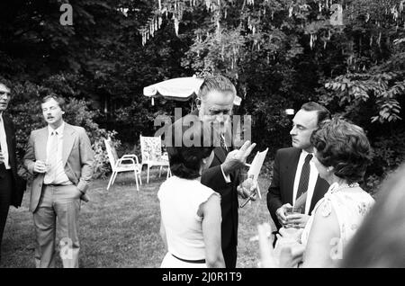 Ramon Castro, brother of the famous Fidel Castro (who was at the time President of Cuba). Ramon is pictured, at a reception at the Cuban Embassy. 8th July 1984 Stock Photo