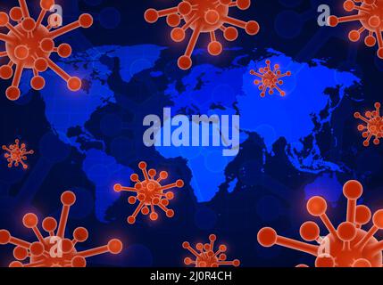 Abstract COVID-19 virus pandemic style of futuristic blue contrast by red viruses. Well organized file, each object by grouping. Illustration vector Stock Vector