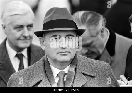 Russian politician Mikhail Gorbachev, who is a member of the Politburo, arrives in London for an official visit. 15th December 1984. Stock Photo