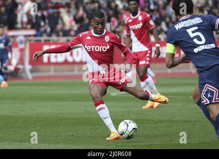 Jean Lucas of Monaco during the French championship Ligue 1 football match between AS Monaco (ASM) and Paris Saint-Germain (PSG) on March 20, 2022 at Stade Louis II in Monaco - Photo: Jean Catuffe/DPPI/LiveMedia Stock Photo