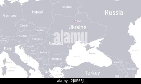 Ukraine map with neighboring states and names, gray on a white background vector Stock Vector