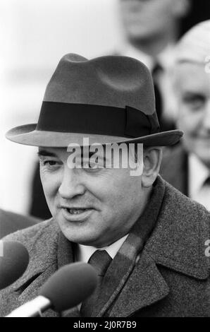 Russian politician Mikhail Gorbachev, who is a member of the Politburo, arrives in London for an official visit. 15th December 1984. Stock Photo