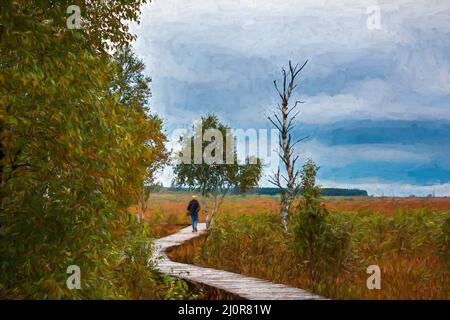 Strollers in nature reserve High Fens Stock Photo