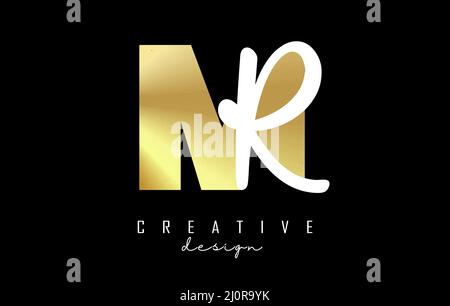 Golden Letters MR logo with a minimalist design. Letters M and R with geometric and handwritten typography. Creative Vector Illustration with letters. Stock Vector