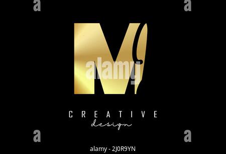 Golden Letters MI logo with a minimalist design. Letters M and I with geometric and handwritten typography. Creative Vector Illustration with letters. Stock Vector
