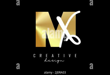 Golden Letters MX logo with a minimalist design. Letters M and X with geometric and handwritten typography. Creative Vector Illustration with letters. Stock Vector