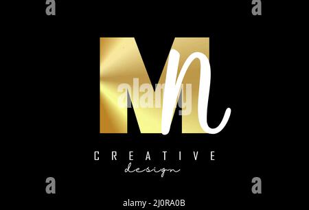 Golden Letters MN logo with a minimalist design. Letters M and N with geometric and handwritten typography. Creative Vector Illustration with letters. Stock Vector