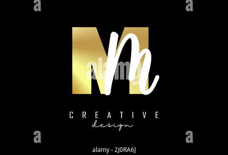 Golden Letters Mm logo with a minimalist design. Letters M and m with geometric and handwritten typography. Creative Vector Illustration with letters. Stock Vector