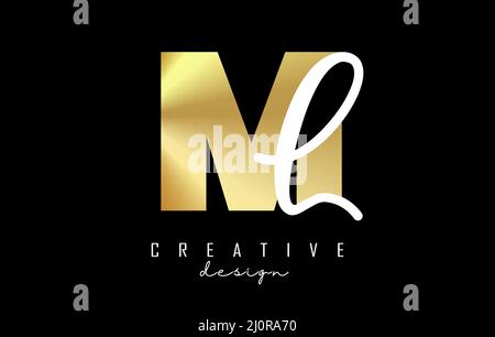 Golden Letters ML logo with a minimalist design. Letters M and L with geometric and handwritten typography. Creative Vector Illustration with letters. Stock Vector