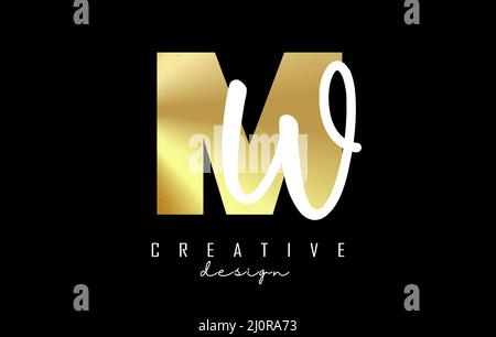 Golden Letters MW logo with a minimalist design. Letters M and W with geometric and handwritten typography. Creative Vector Illustration with letters. Stock Vector