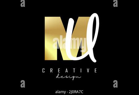 Golden Letters MU logo with a minimalist design. Letters M and U with geometric and handwritten typography. Creative Vector Illustration with letters. Stock Vector
