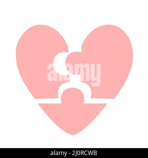 Vector heart icon made of three puzzle pieces. Isolated on white background. Stock Vector