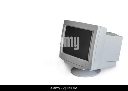 Outdated computer monitor on a white background Stock Photo - Alamy