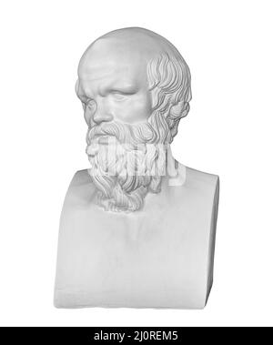 Socrates. Ancient marble statue head of the greek philosopher. Man bust with beard isolated on white background with clipping pa Stock Photo