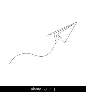 Paper airplane continuous one line drawing. Sending message linear fold plane. Stock Vector